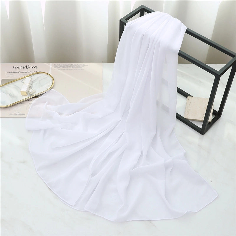 Pearl Chiffon Scarf Solid Color Rectangular Scarf Women's Shawl Basic Scarf