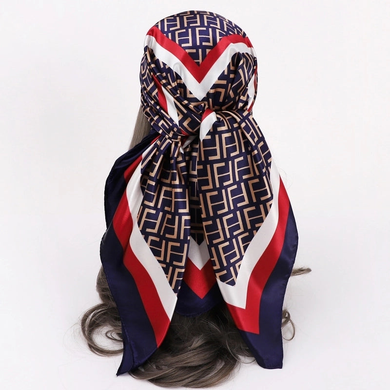 Women's Vacation Plaid Satin Printing Silk Scarf