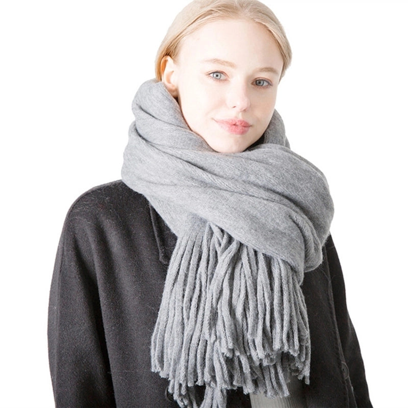 Unisex Casual Minimalist Solid Color Wool-like Tassel Scarf