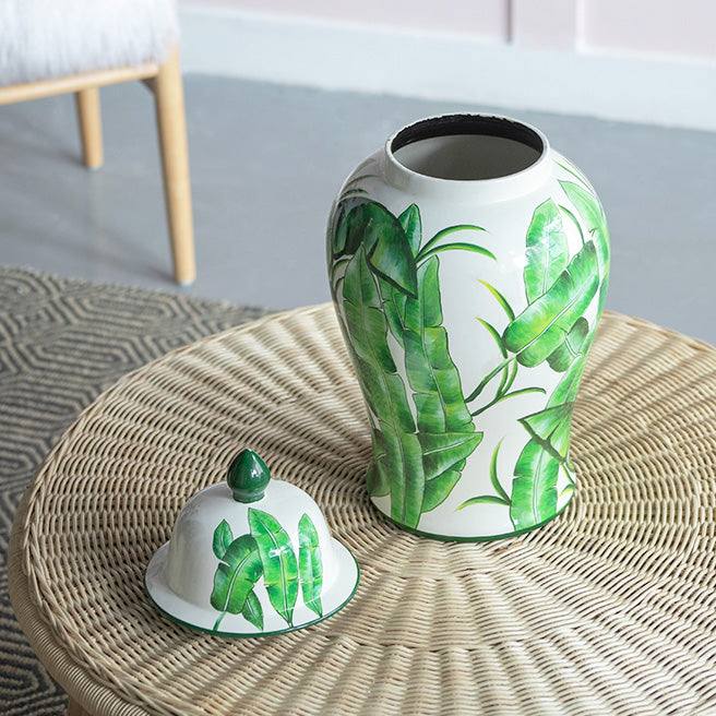 Chantilly Ginger Jar With Lid XL - Green Leaves