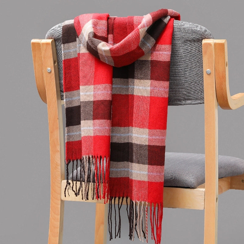Autumn And Winter Men's Plaid Scarf British Plaid Cashmere Tassel Couple Parent-child Men's Scarf