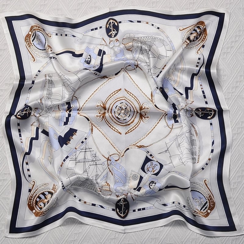 Silk Scarf Women's Spring Fashion Striped Silk Scarf 70 Square Scarf Advanced Sunscreen Scarf