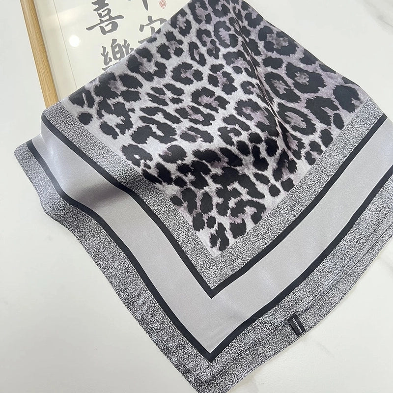 Women's Minimalist Leopard Satin Printing Silk Scarves