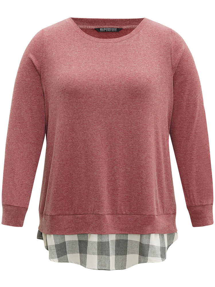 Heather Plaid Patchwork Crew Neck T-shirt