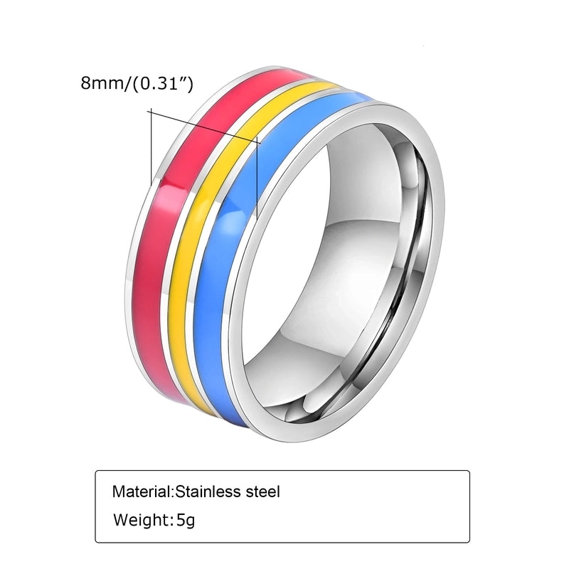 304 Stainless Steel Minimalist Epoxy Color Block Rings