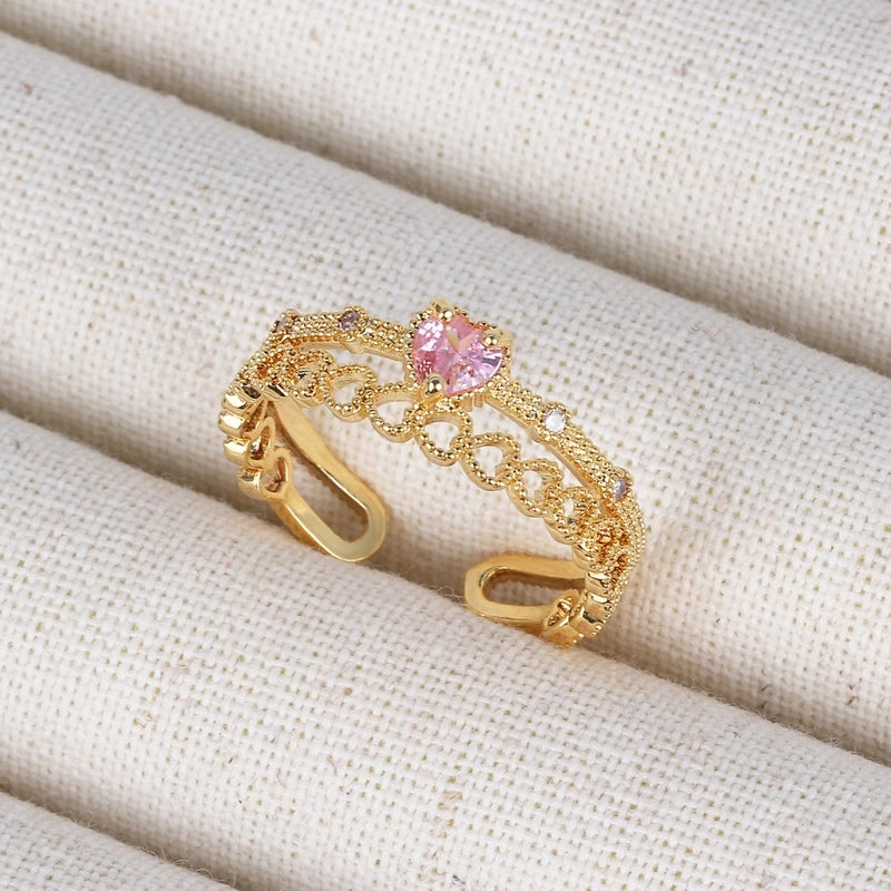 Copper 18K Gold Plated Inlay Geometric Zircon Open Rings