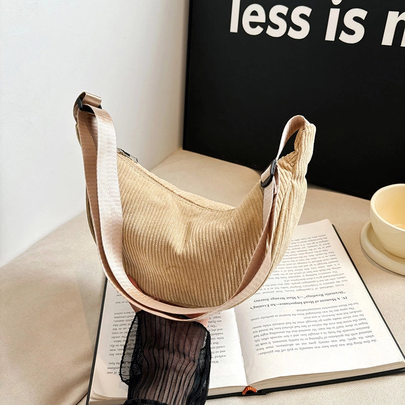 Single Shoulder Bag  Corduroy Student Class Commuting Large Capacity Crossbody Tote Bag