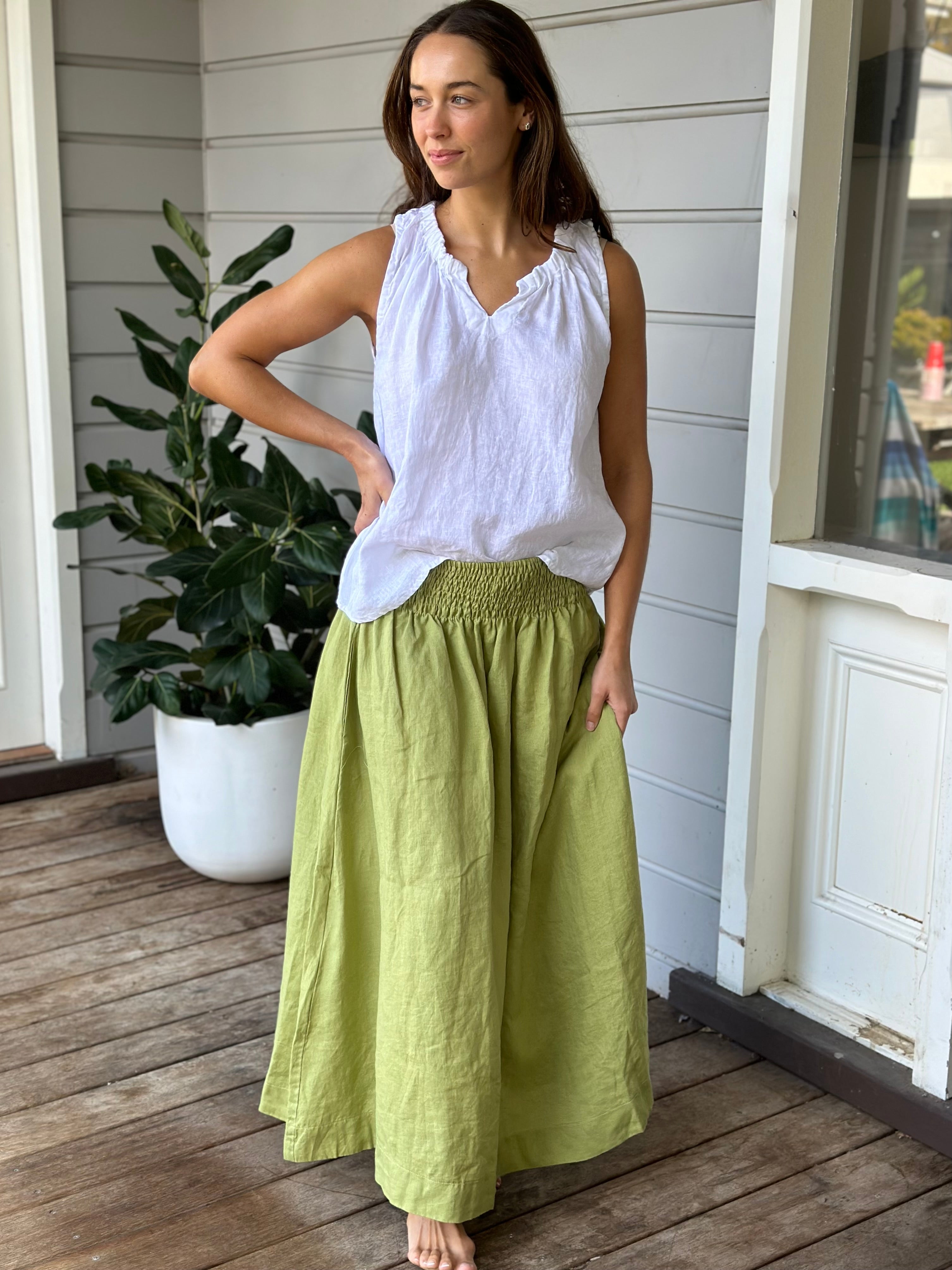 lulu skirt - avocado linen