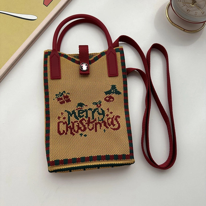 Unisex Small Knit Stripe Heart Shape Basic Vintage Style Weave Square Lock Clasp Phone Wallets