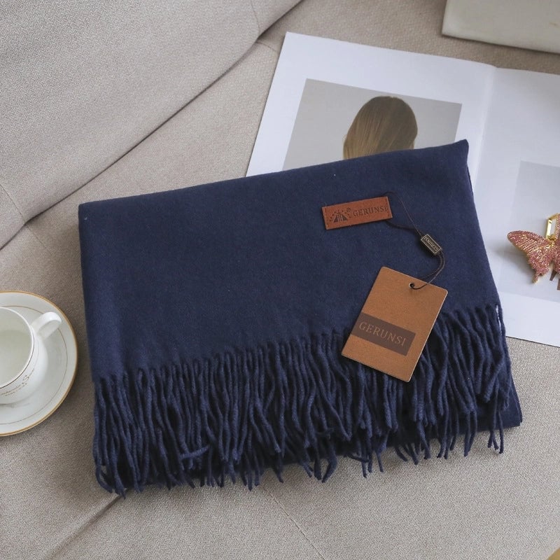 Unisex Retro Preppy Style Solid Color Imitation Cashmere Tassel Scarf