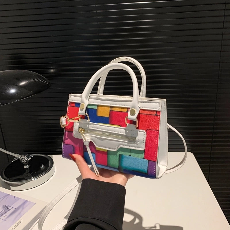Women's Medium Pu Leather Color Block Streetwear Zipper Crossbody Bag