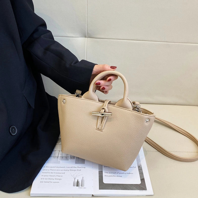 Women's Pu Leather Solid Color Classic Style Bucket Zipper Crossbody Bag