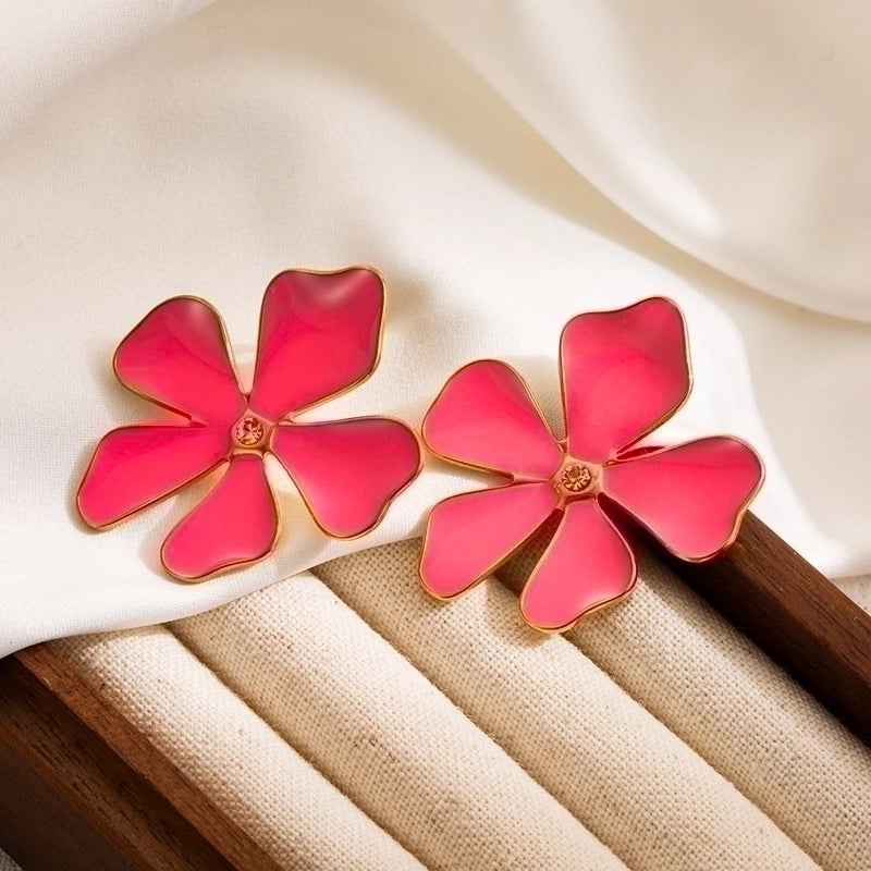 2 Pieces IG Style Flower Enamel 304 Stainless Steel 18K Gold Plated Stainless Steel Earrings