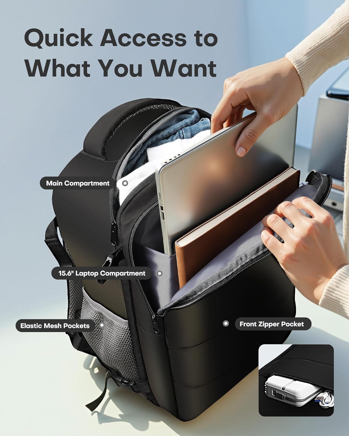 HOTOR Travel Backpack - Flight Approved Travel Bag for Men and Women, Carry on Luggage for 15.6