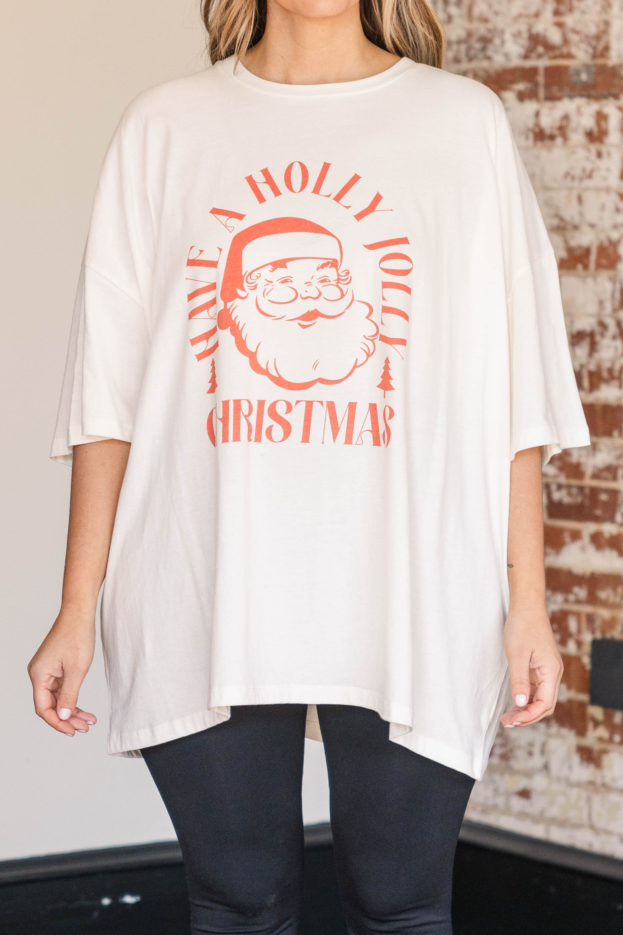 Have A Holly Jolly Christmas Boyfriend Tee. Ivory