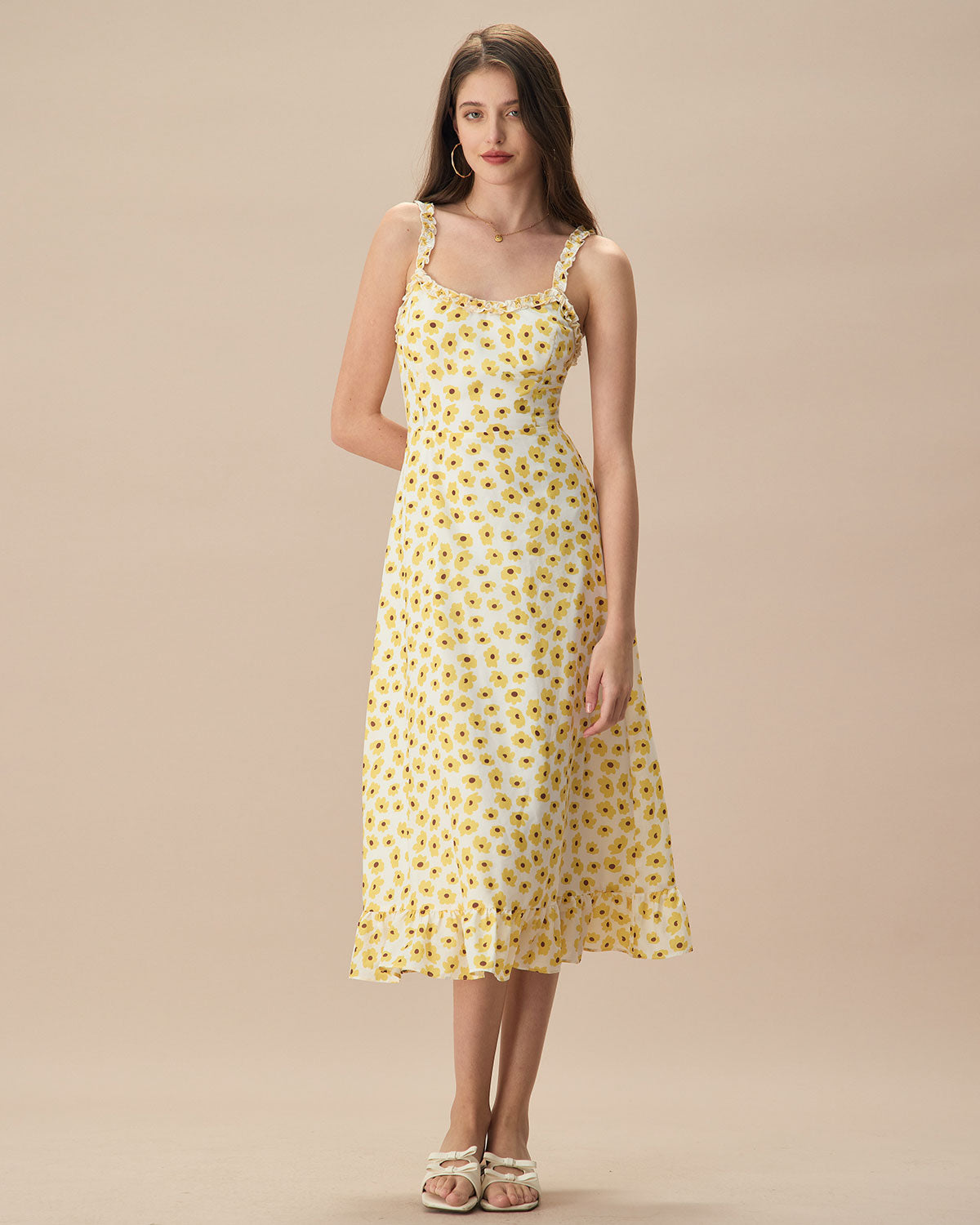 The Yellow Daisy Ruffle Slip Midi Dress