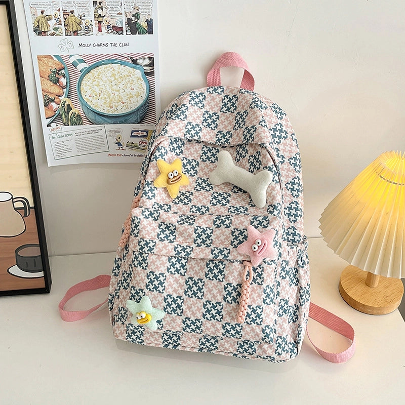 Women's Oxford Cloth Color Block Cute Square Zipper Fashion Backpack