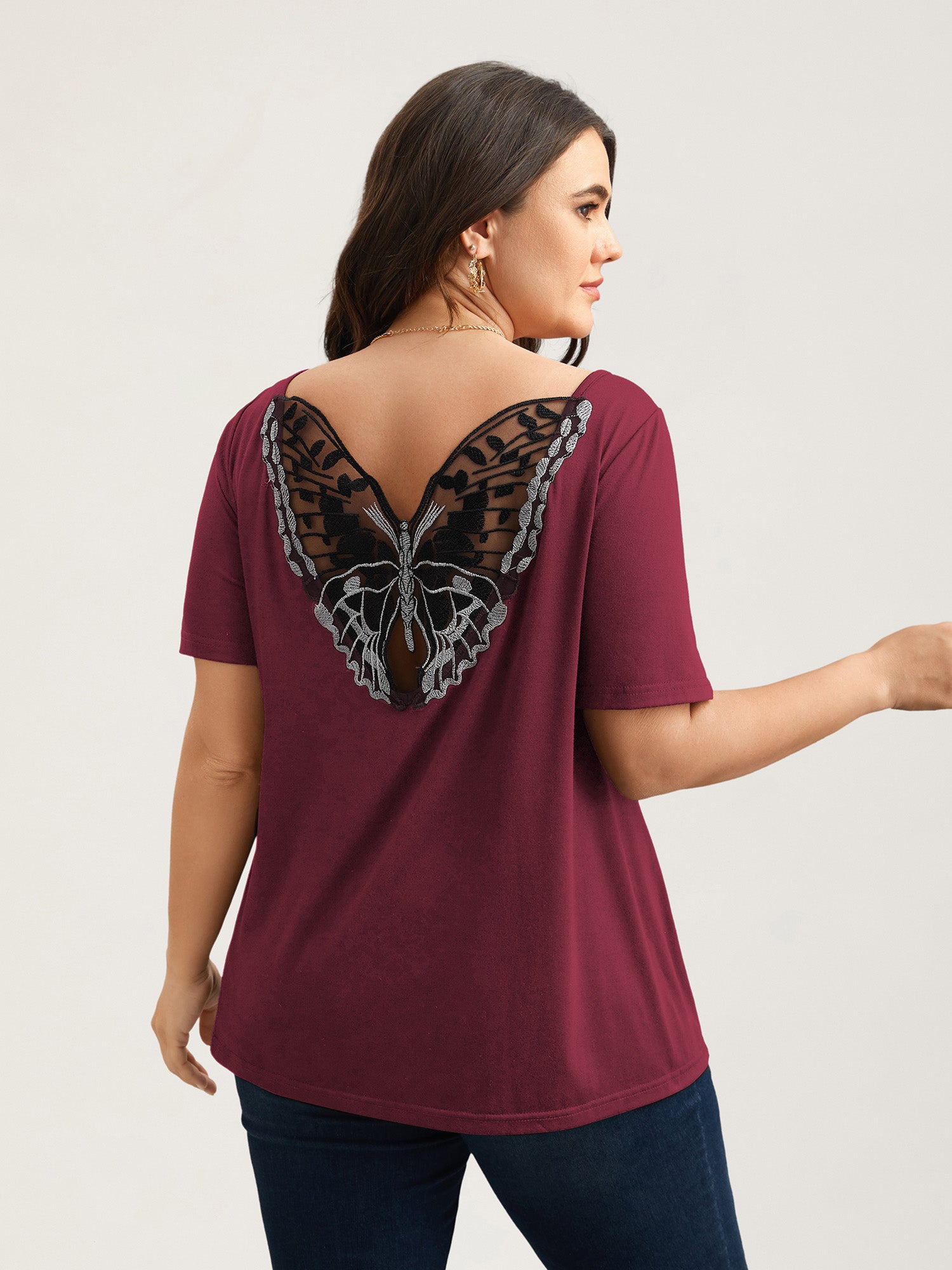 Butterfly Back Stretchy Round Neck T-Shirt