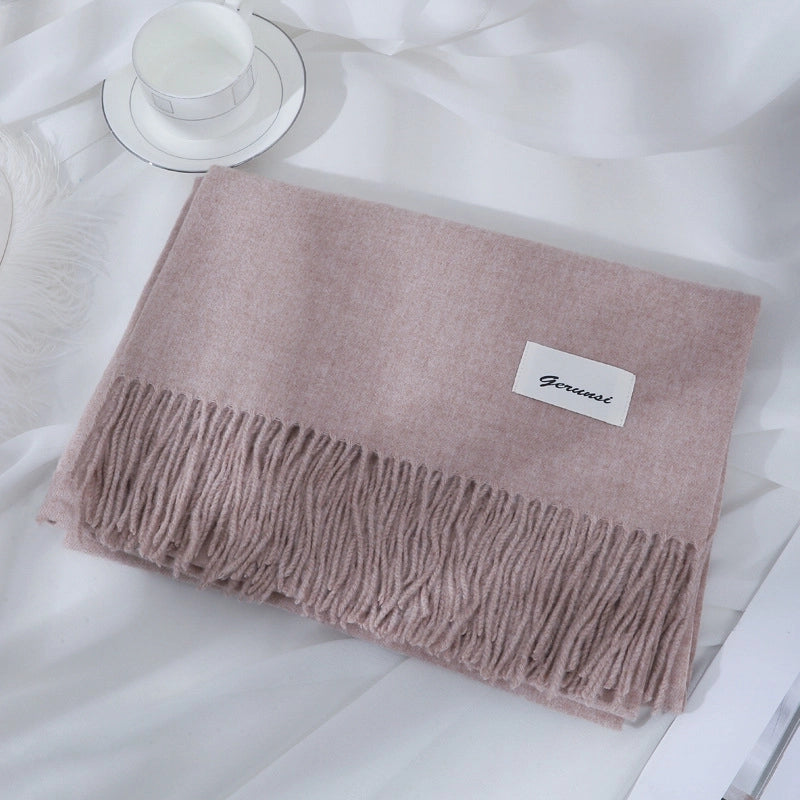 Women's Minimalist Solid Color Imitation Cashmere Tassel Scarf