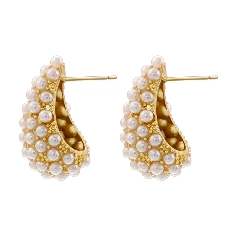 1 Pair Casual Elegant Minimalist C Shape Water Droplets Plating Inlay Copper Artificial Pearls 18k Gold Plated Earrings