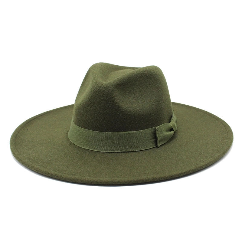 Unisex Basic Vintage Style Solid Color Bowknot Big Eaves Flat Eaves Fedora Hat