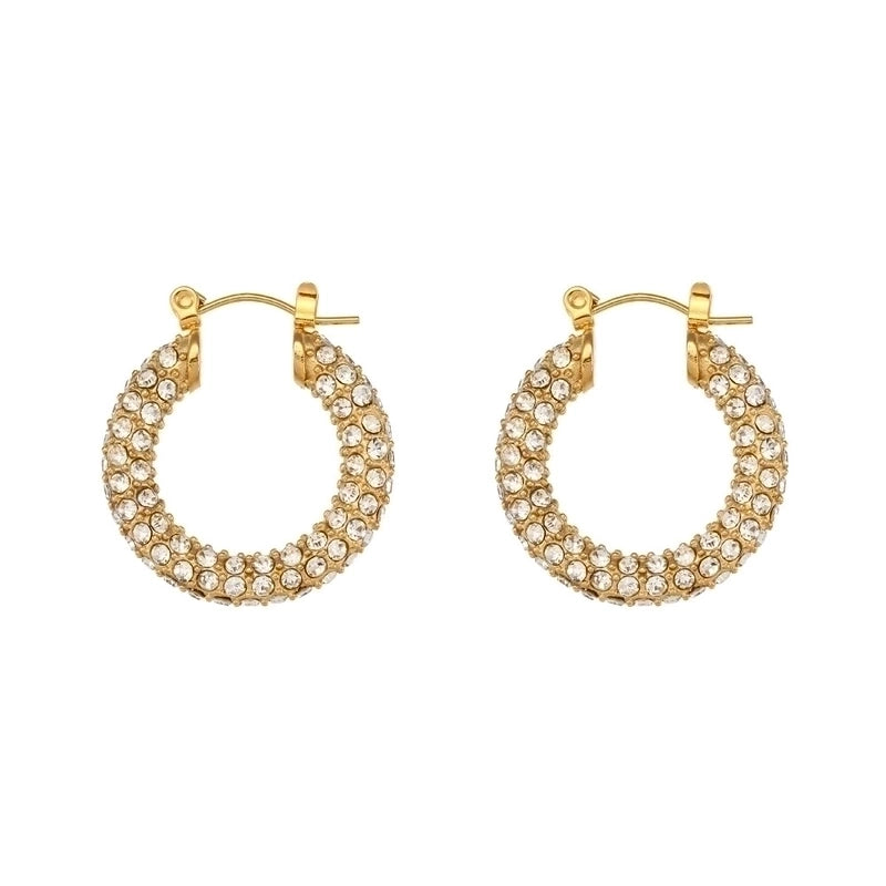 Retro Geometric Inlay 304 Stainless Steel Zircon 18K Gold Plated Earrings