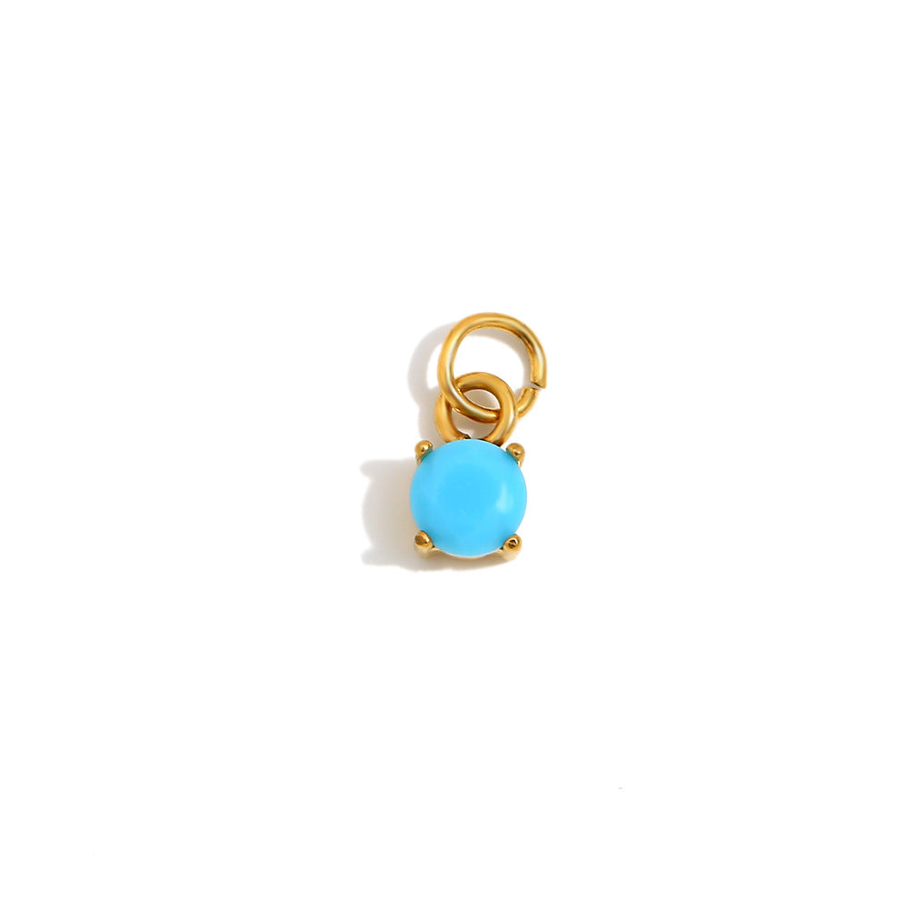 Simple And Versatile Colorful Diy Accessories Pendant Stainless Steel Plated 18K Gold Small Gemstone Pendant