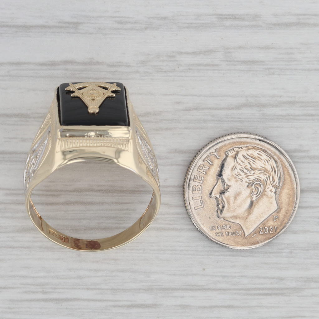 Past Master Mason Signet Ring 10k Gold Onyx Square Compass Sun Masonic Size 9