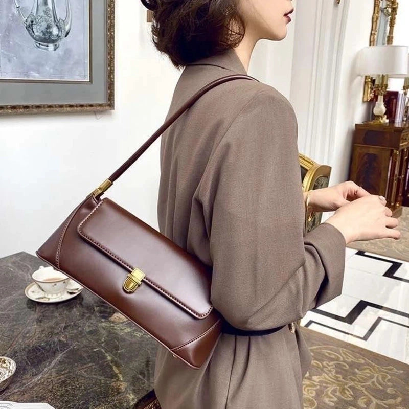 Women's All Seasons Pu Leather Solid Color Elegant Square Lock Clasp Baguette Bag
