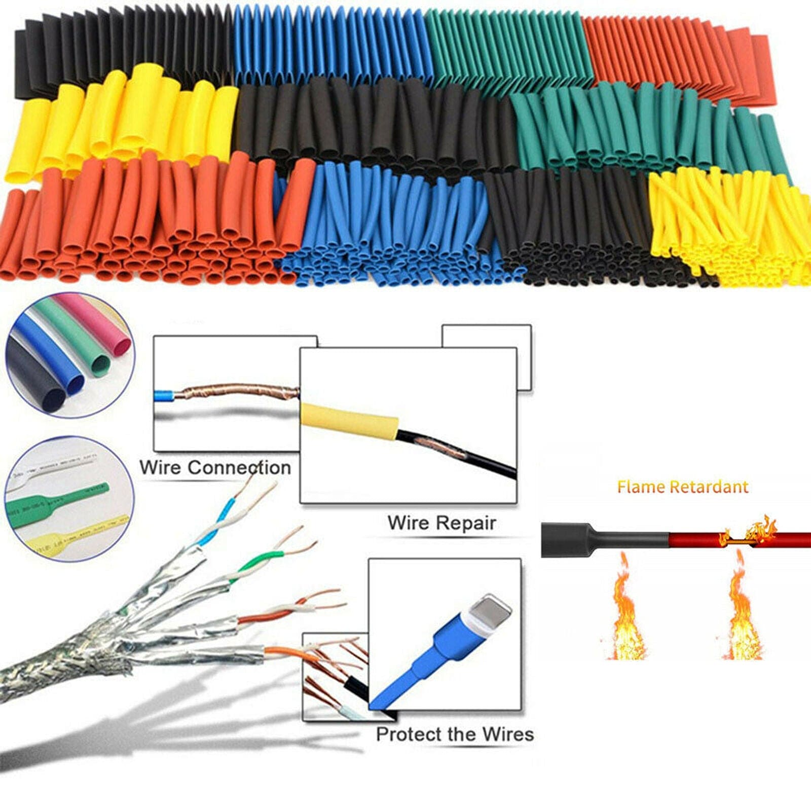 560pcs BLACK HEAT SHRINK WRAP TUBE HEAT SHRINKABLE TUBING