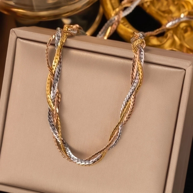 304 Stainless Steel 18K Gold Plated Rose Gold Plated Streetwear Plating Solid Color Layered Necklaces
