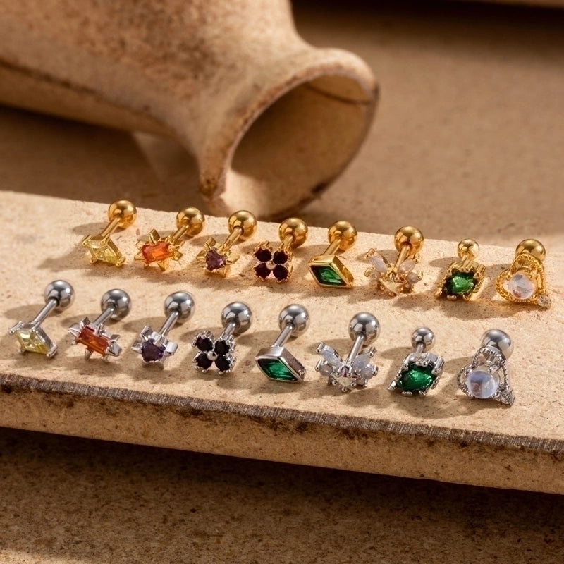 1 Piece Ear Cartilage Rings & Studs Minimalist Geometric 316L Stainless Steel  Copper Plating Inlay Zircon