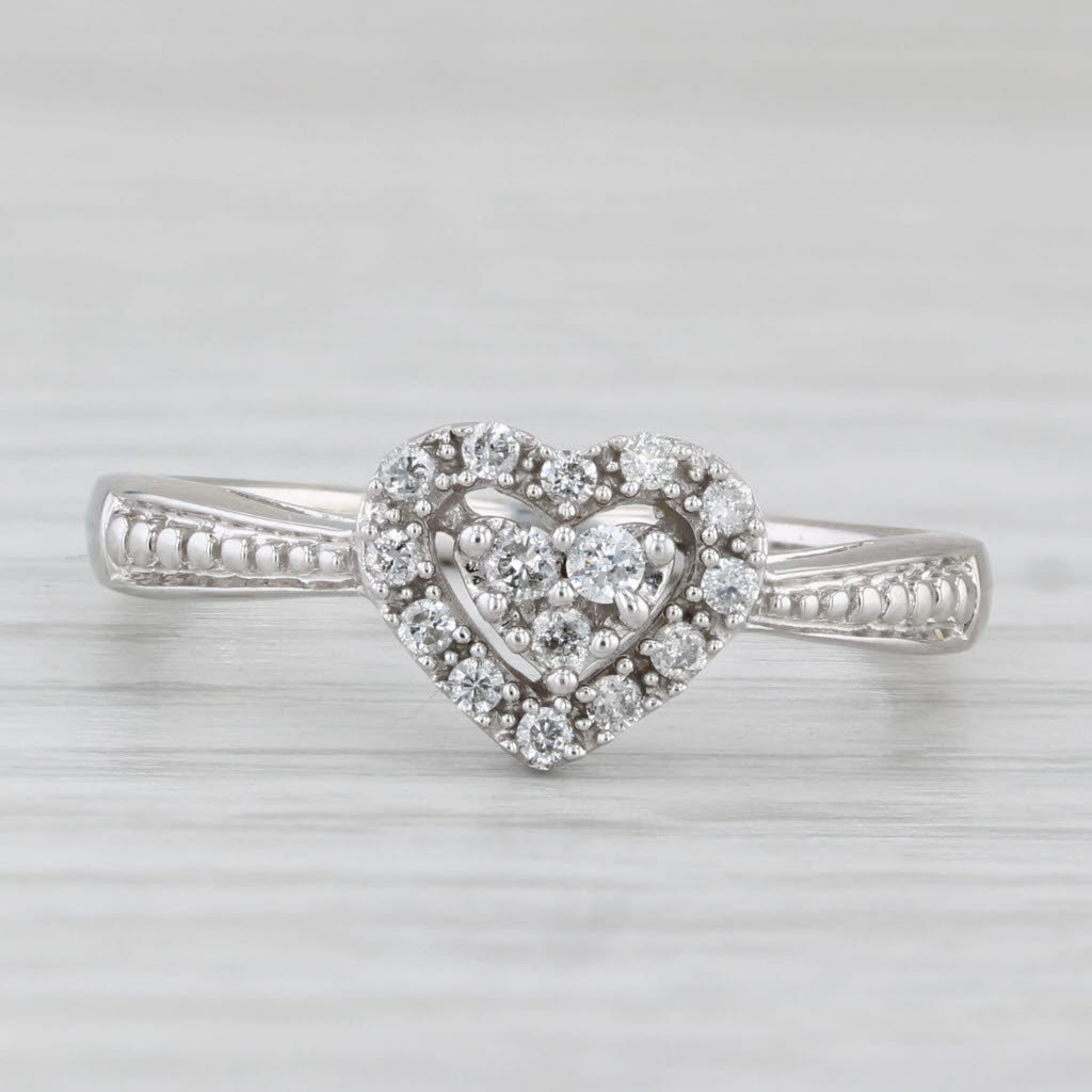0.10ctw Diamond Heart Halo Ring 10k White Gold Size 7 Engagement
