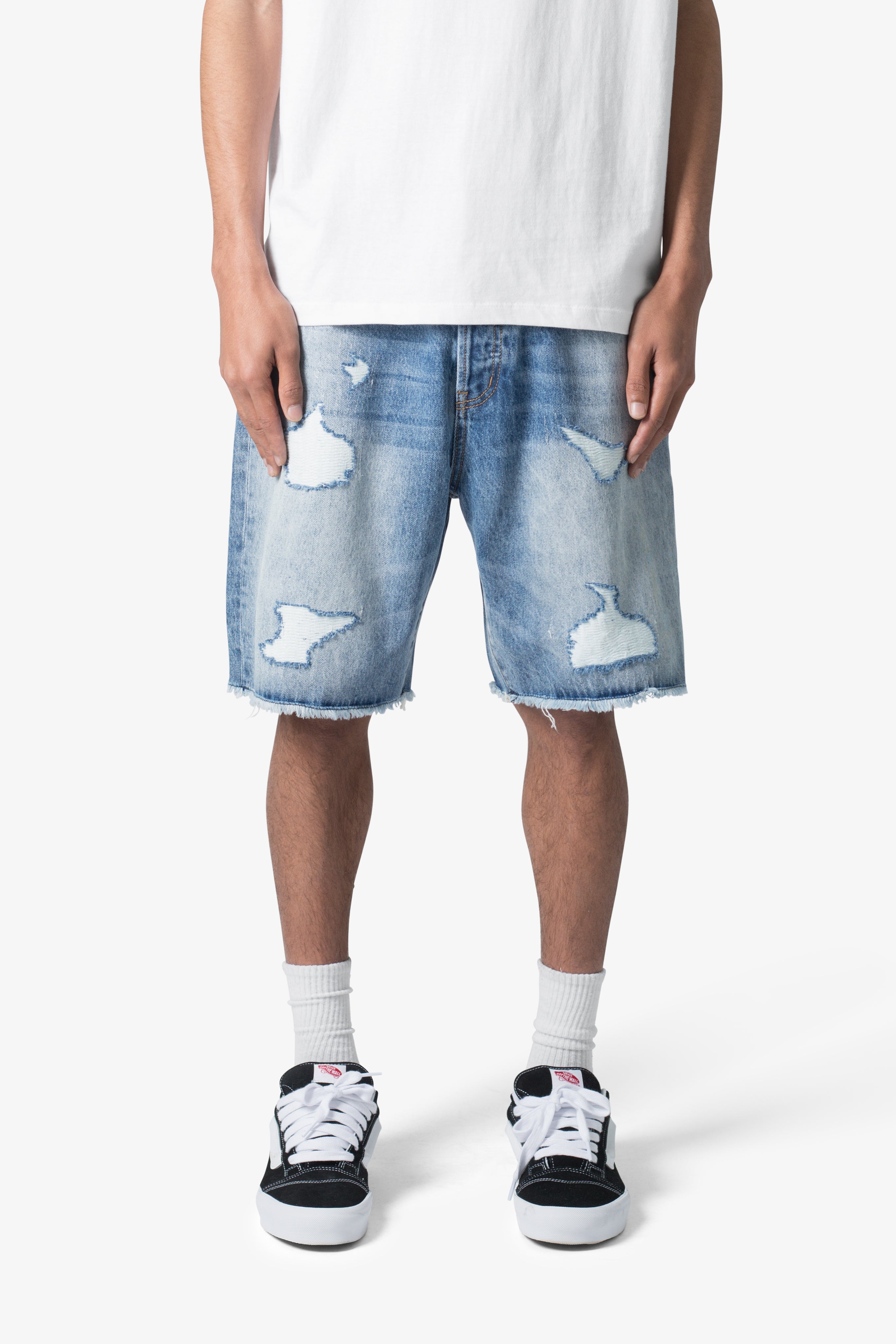 Baggy Rip Denim Shorts - Vintage Blue