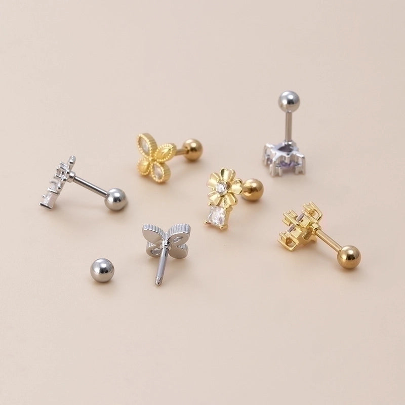 1 Piece Ear Cartilage Rings & Studs Fashion Flower Butterfly Fish Tail 316L Stainless Steel  Copper Inlaid Zircon