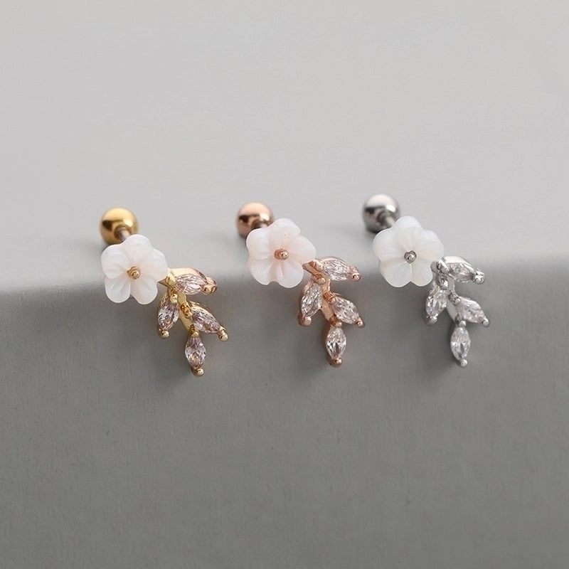 Fashion Flower Copper Ear Studs Inlay Zircon Copper Earrings 1 Piece