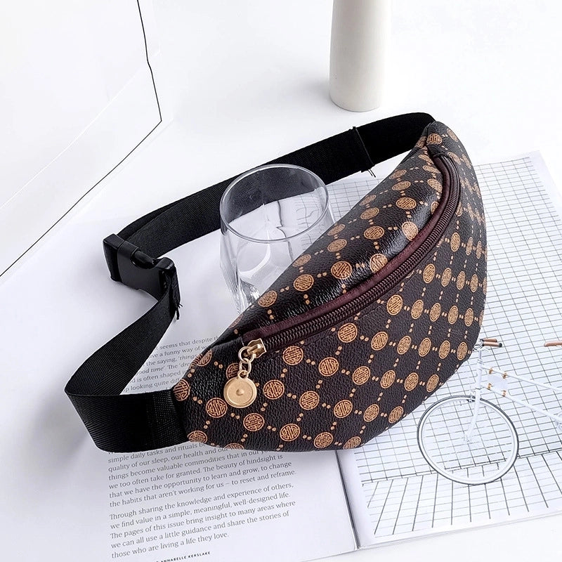 Women's Small Pu Leather Zebra Stripe Plaid Fashion Dumpling Shape Zipper Fanny Pack