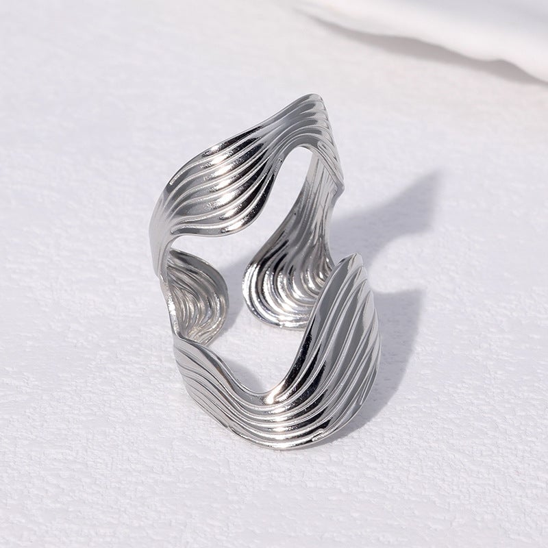 Irregular Shaped Ring Opening Wide Version Personality Exaggerated Ins Stainless Steel Ring