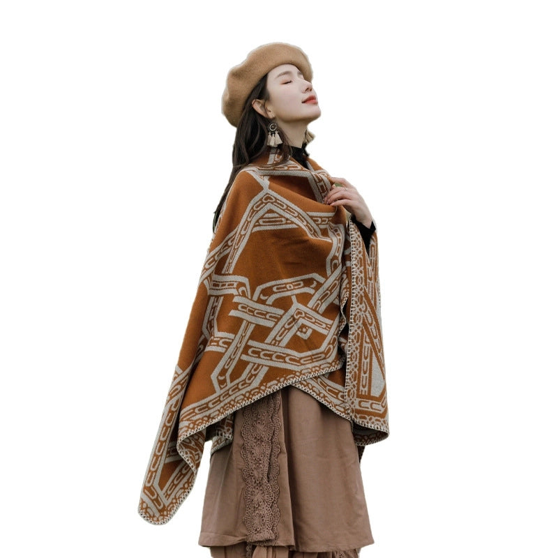 Women's Ethnic Style Chains Print Imitation Cashmere Shawl