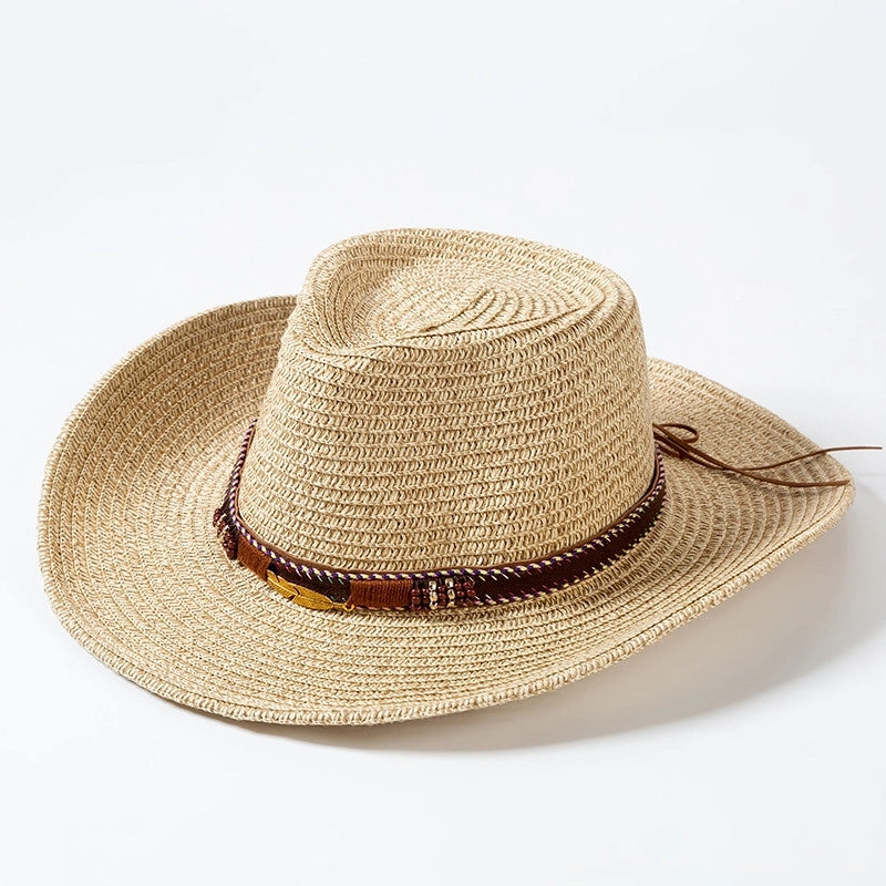 Sun Hat Men's Western Cowboy Straw Hat Outdoor Seaside Beach Hat Sunscreen Sun Hat Women's Big Brim Sun Hat