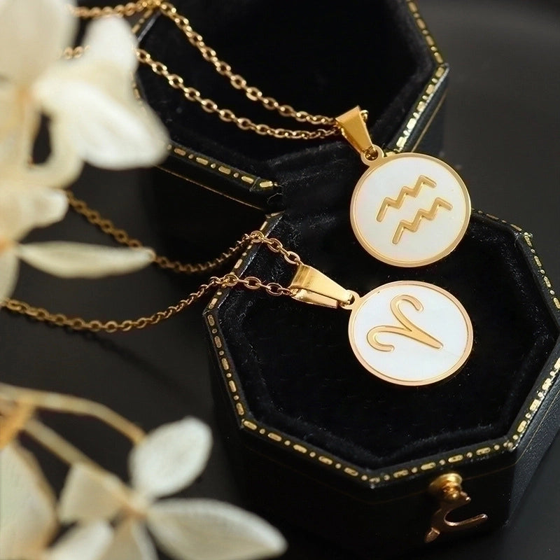 Retro Constellation 304 Stainless Steel Shell 18K Gold Plated Inlay Pendant Necklace