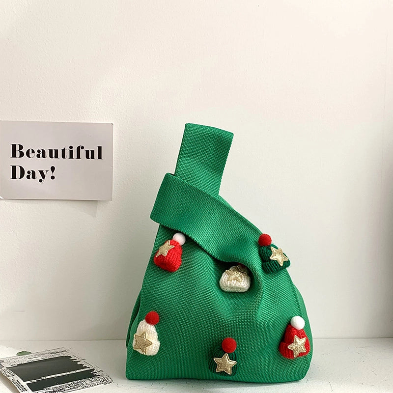 Christmas Women's Medium Polyester Christmas Hat Star Streetwear Square Open Handbag