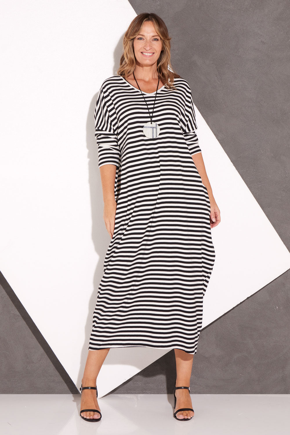 Emmy Maxi Dress - White Black Stripe