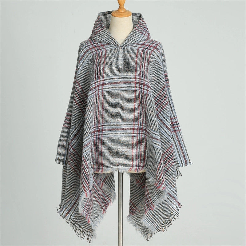 Hooded Cape Plaid Scarf Cashmere Winter Outerwear Warm Shawl New Poncho Best Seller In Europe And America Cloak