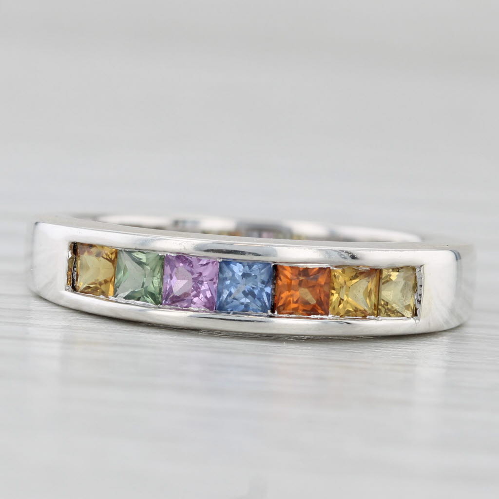 0.91ctw Multicolor Rainbow Sapphire Ring Sterling Silver Stackable Band COA
