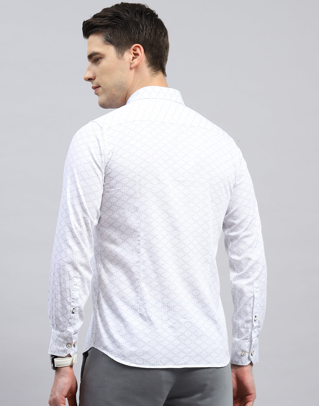 Men White Printed Collar Full Sleeve Shirt