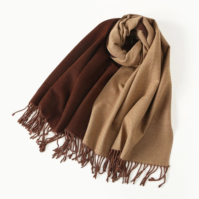 Women's Elegant Minimalist Color Block Imitation Dehaired Angora Tassel Scarf