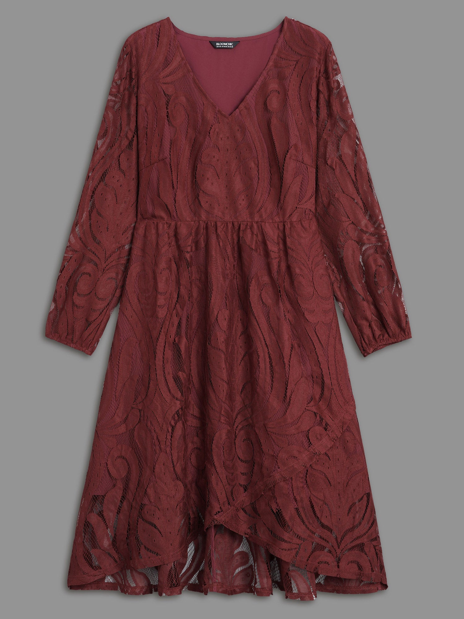 Crochet Lace Mesh Lantern Sleeve Dress