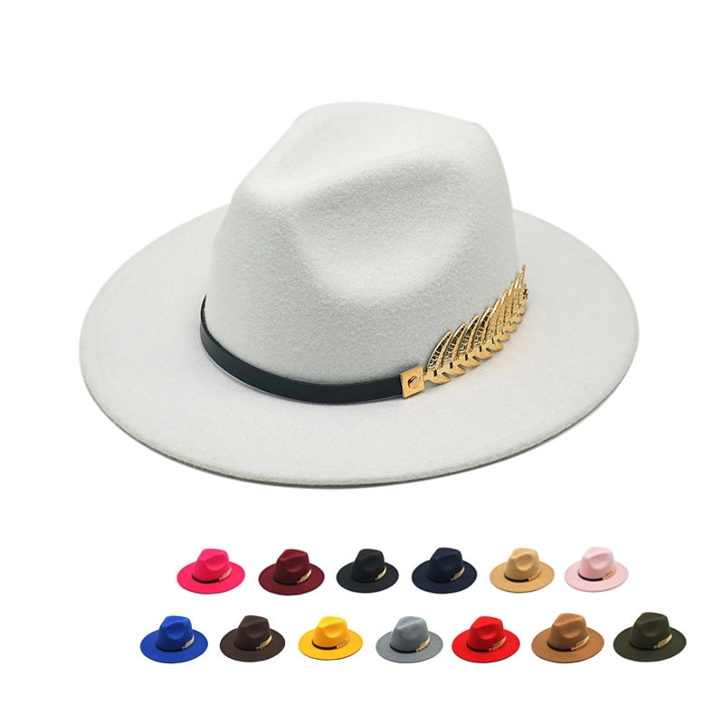 Style Fish Bone Gold Leaf Wool Gentleman Hat Large Brim Felt Hat Jazz Big Maple Leaf Imitation Wool Hat
