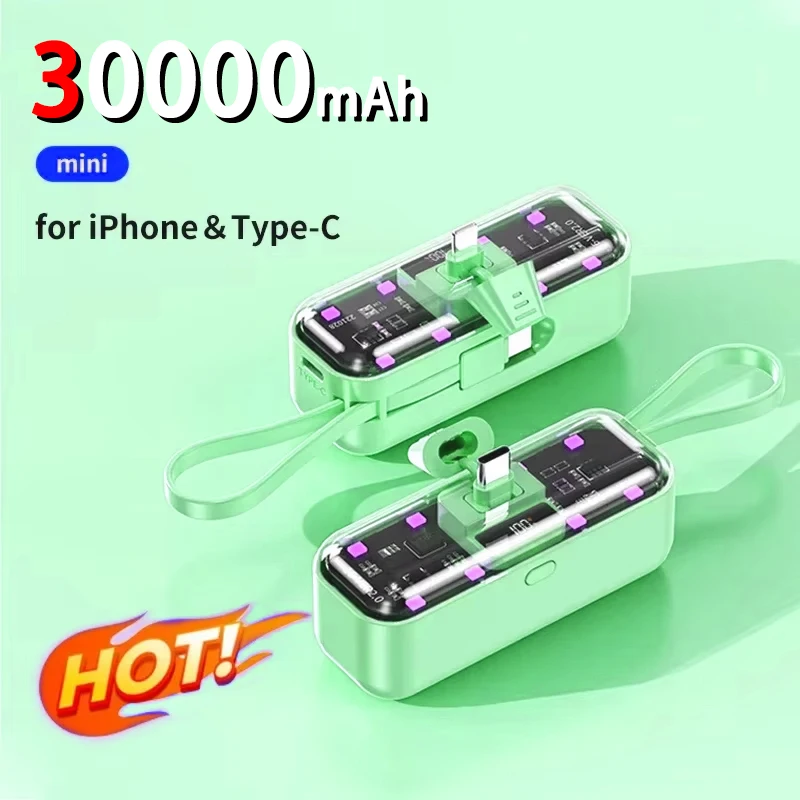 30000mah Portable Power Bank Fast charging PD 22.5W Detachable Usb To C-type Cable Suitable For iPhone12 13 14 15 Samsung Xiaomi